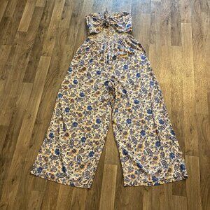 Patrons of Peace Blue Paisley Strapless Jumper Wide Leg Size Medium